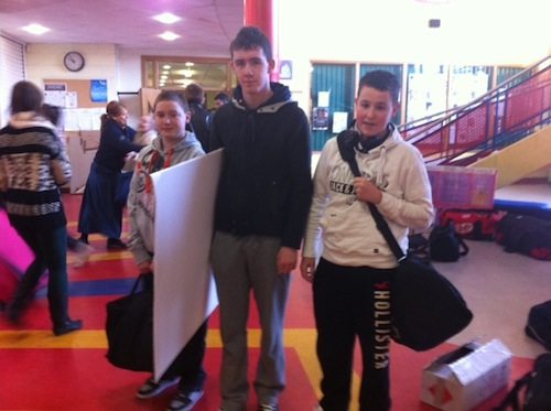 Students from Limerick school Desmond College packing up last week to go to the BT Young Scientists Competition