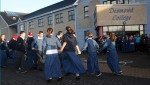 Students in lines dancing the siege of ennis for the 2013 launch of the transition year sudden adult death syndrome campaign
