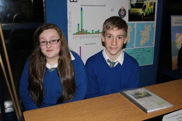 Leona Mullally & Liam Callinan, Gael Cholaiste Ui Chonba, with their Young Scientist Project investigation entitled “Is Our Ambulance Network Correctly Located to Best Serve the Irish Nation?”