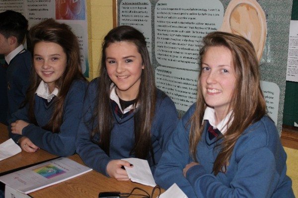 Emma Roche, Laoise Curtin and Aoife Larkin from Desmond College with their Young Scientist Project entered in the Junior Technology Section entitled “That’s Music to my Ears”.