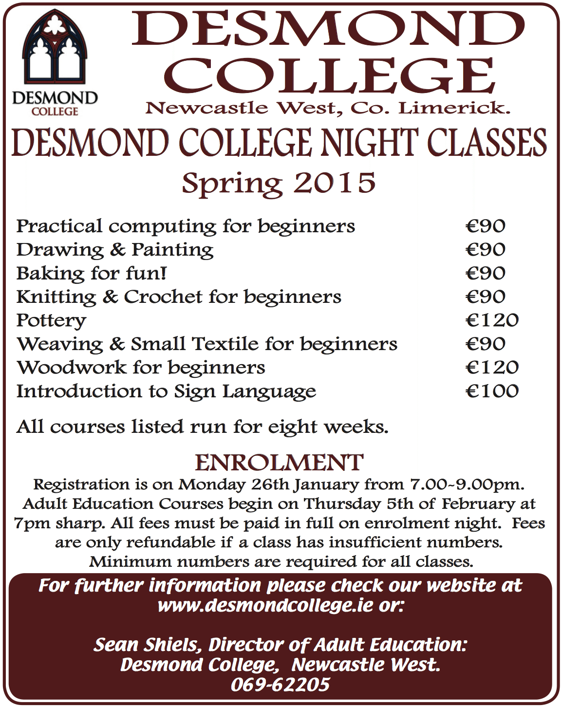 Desmond College Night Courses 2015