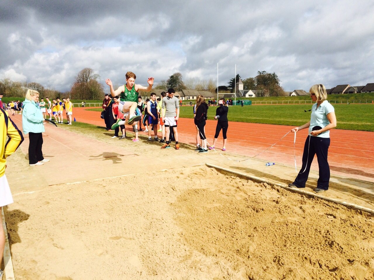 Sean Walton competing in the long jump at the LCETB Sports Day