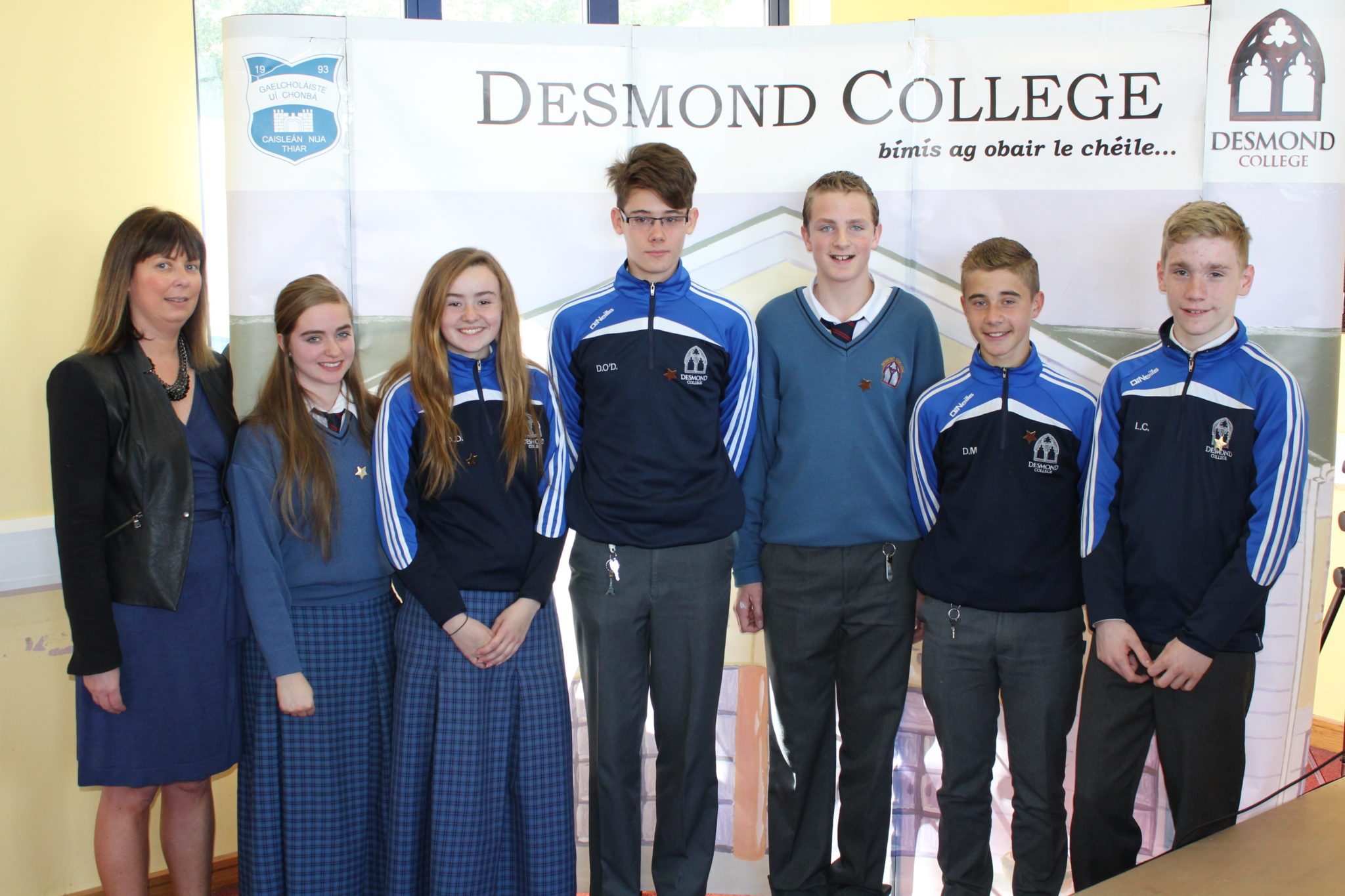Desmond College Student Awards: May 2015: DEDICATION AND COMMITMENT AWARDS: 2nd year : Ms Cregan with Clodagh O'Keefe, Alice Duffy, David O'Donovan, Jason Ryan, Dylan Moloney, Liam Callinan