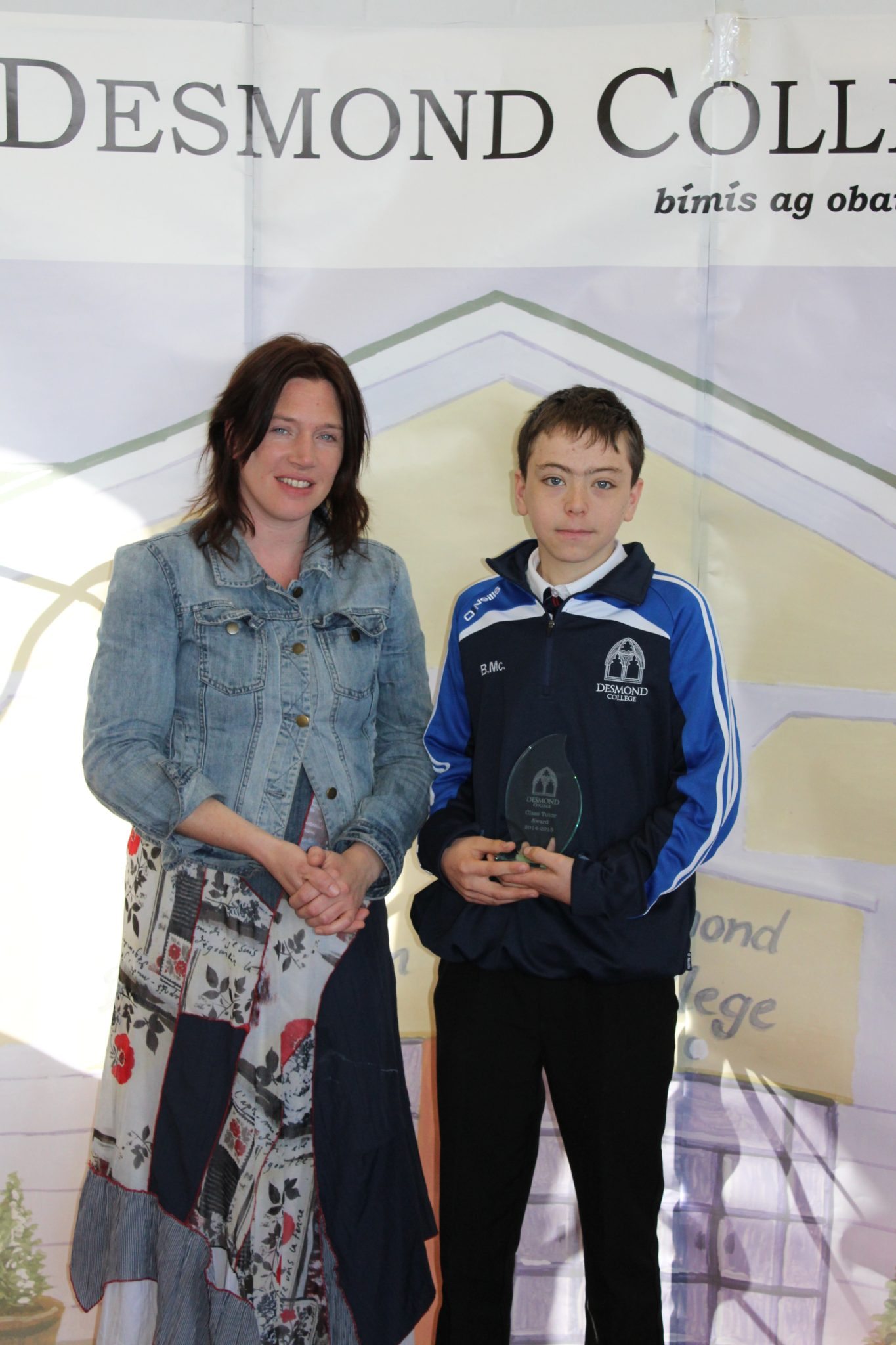 Desmond College Student Awards: May 2015: TUTOR AWARDS 2nd Year : Ms Barry with Ben McCormick