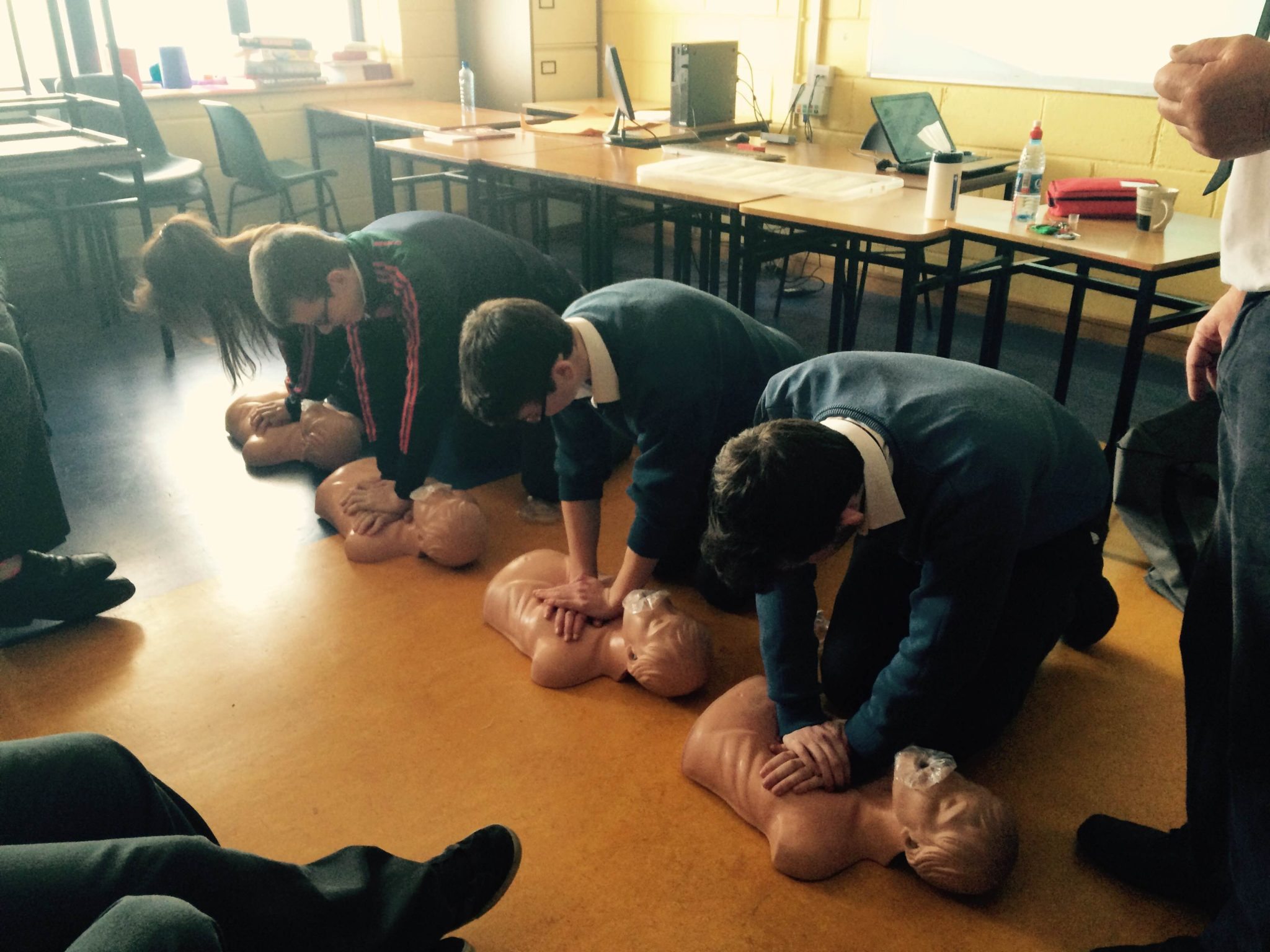 Desmond College students acquire competency in performing CPR as part of the Transition Year First Aid Certificate: May 2015