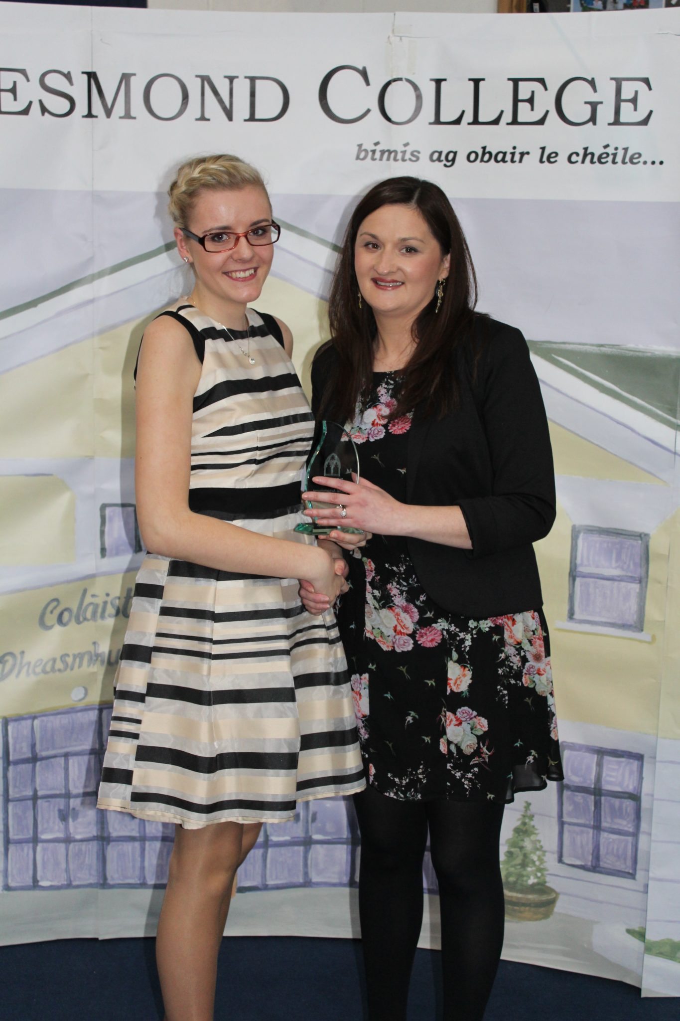 Desmond College Leaving Certificate Graduation 2015: Cooperation and Dilligence Award: Klaudia Tobianska with Ms O'Mahony