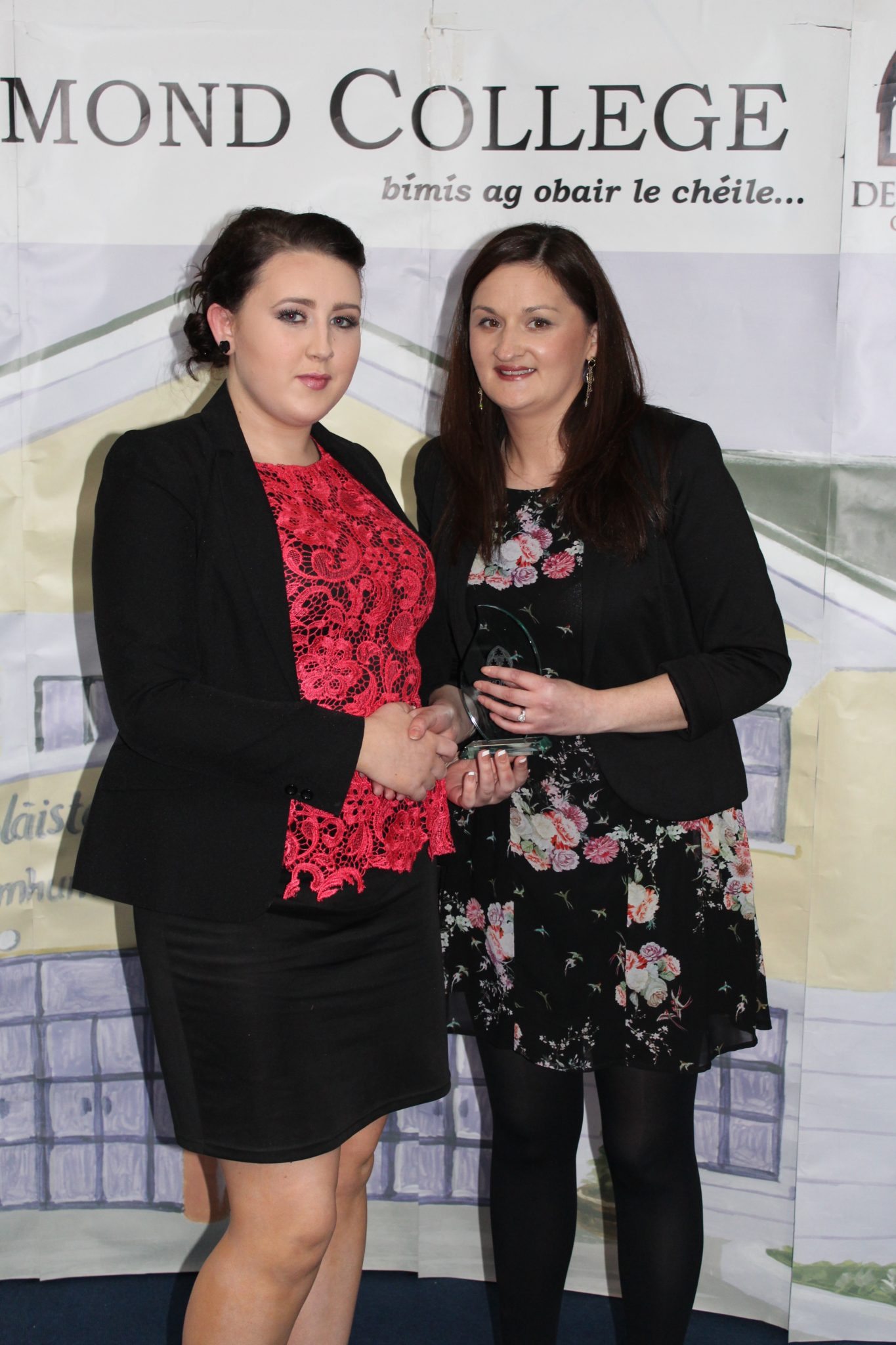 Desmond College Leaving Certificate Graduation 2015: Co-operation and Dilligence Award: Tamika Sheerin with Ms. O'Mahony