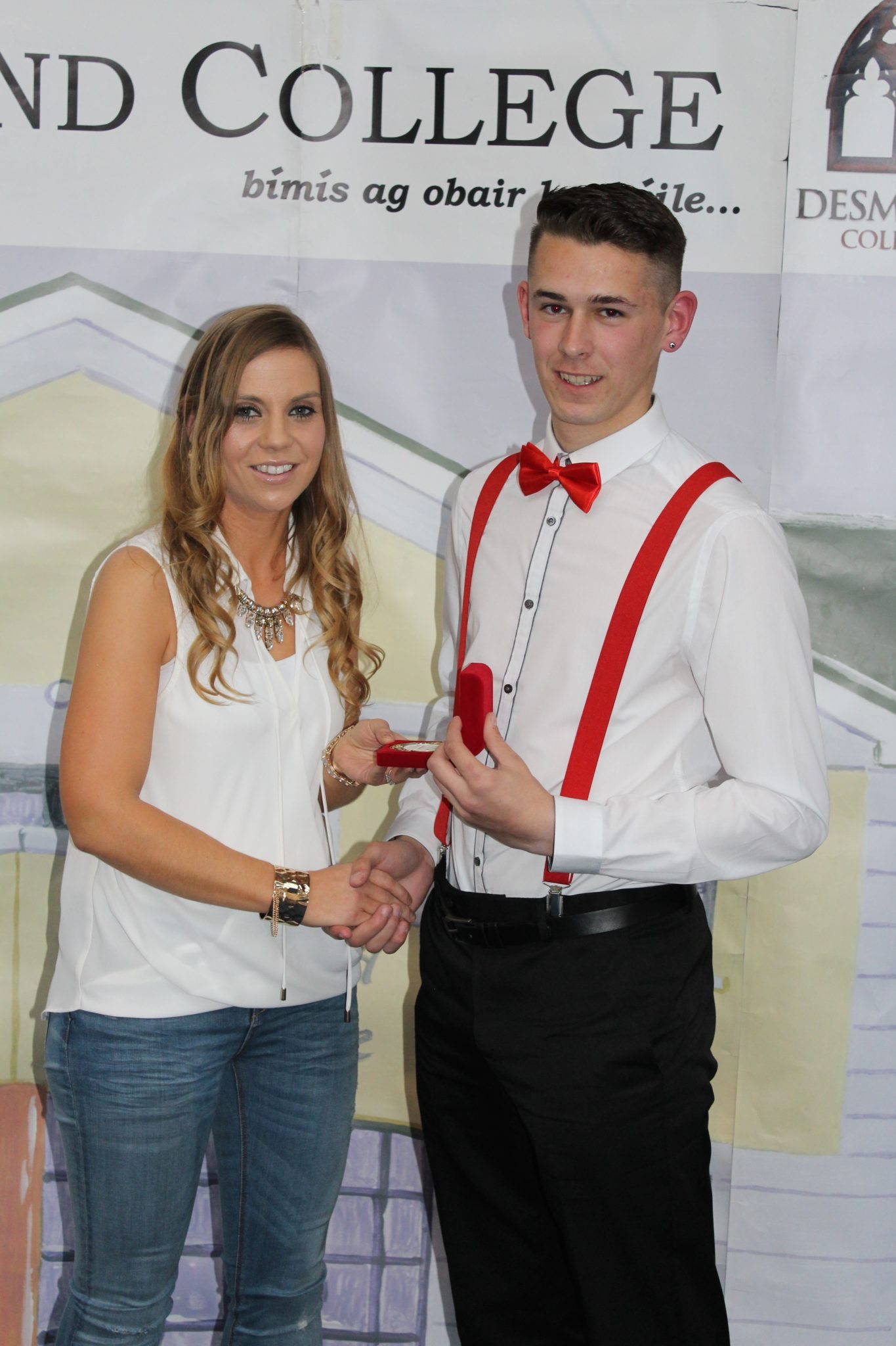 Desmond College Leaving Certificate Graduation 2015 : Sports Awards : Jamie Whelan with Ms Corkery
