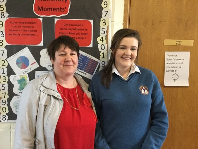 Niamh O Connell delighted with her Junior Cert results, pictured with her mum.