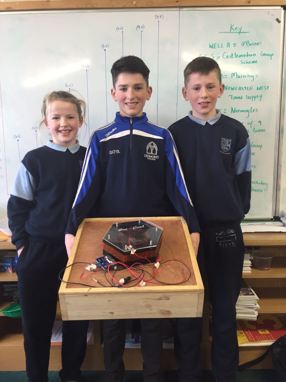 Jan 2016: David O'Brien Desmond College proudly showing off his young scientist project to his brother and sister on his recent visit to Mahoonagh National School