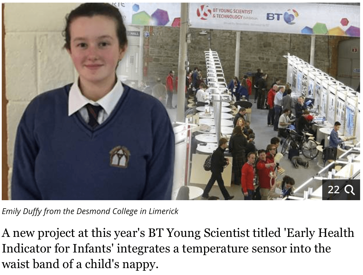 2016 BT Young Scientist Exhibition RDS Dublin: Emily Duffy in Business Technology section of the Irish Independent: Click to read the full article on independent.ie