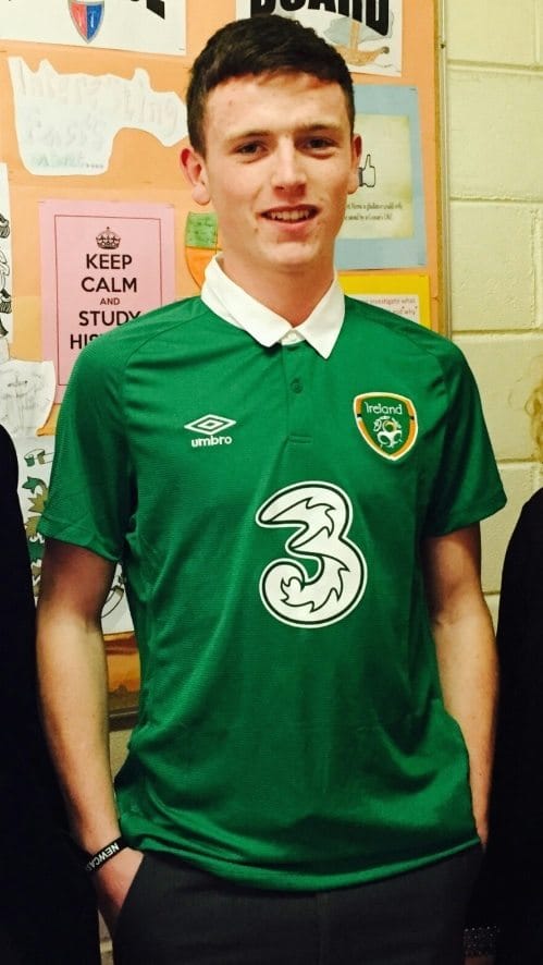 March 2016: Killian Brouder, leaving cert student in Desmond College has recently been named on the Irish Schools Soccer Squad