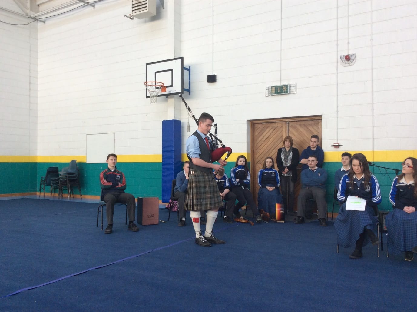 March 2016: Johnny Hunt treated us to some fantastic bagpipe playing during the 1916 commemoration in Desmond College