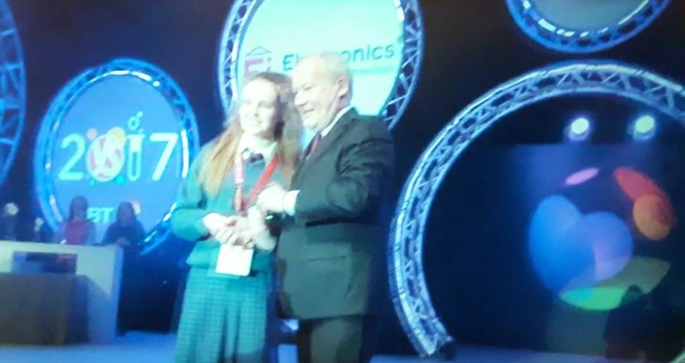Jan 2017: Kayla McMahon receiving her award from Ei Electronics for her project The Fire 'Tech' Stinguisher