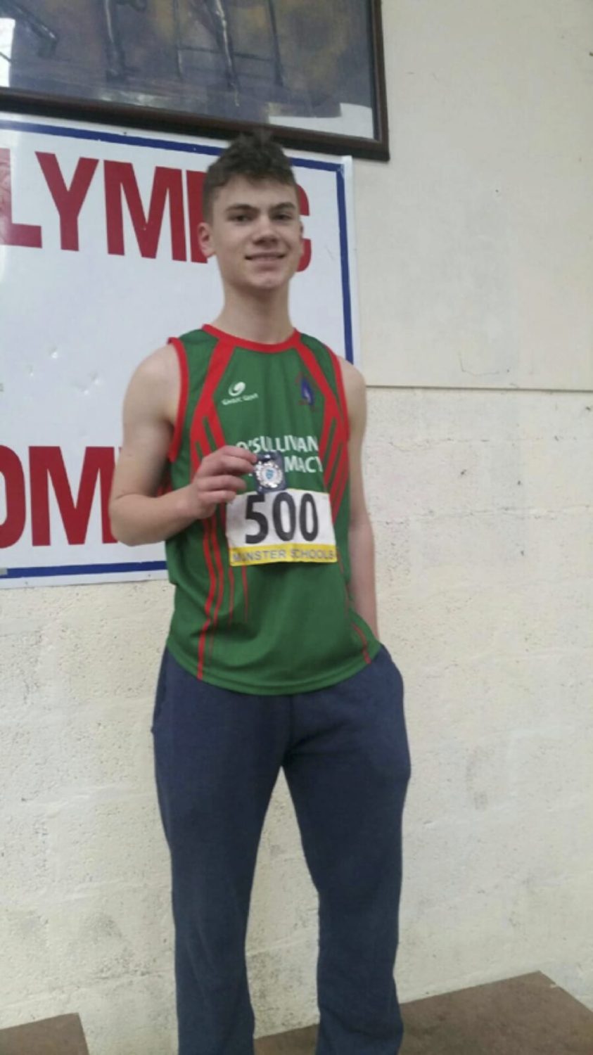 March 2017: Desmond College 2nd year student, Nathan Wright, won silver in the North Munster Indoor Championship Long Jump, setting a personal best of 5.52 meters