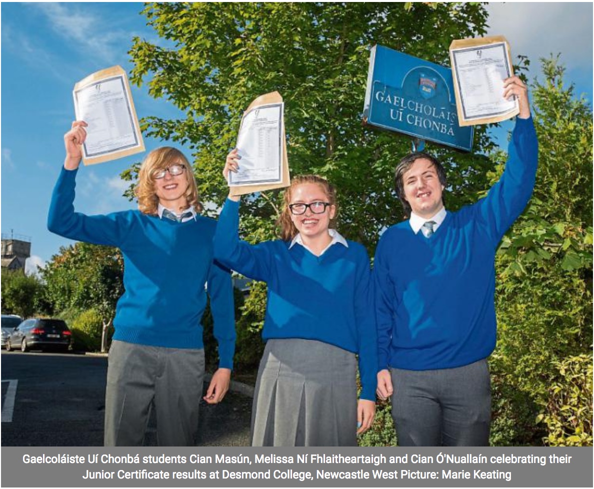 12th Sept 2018: Desmond College and Gaelcholaiste students celebrate their Junior Certificate Results