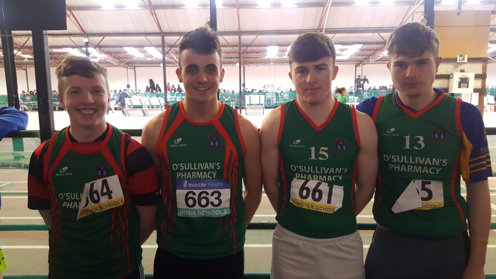 Cormac Browne, Oísín O'Sullivan, Jack Corkery and Danny Moriarty at the Munster Athletic School Games 2019