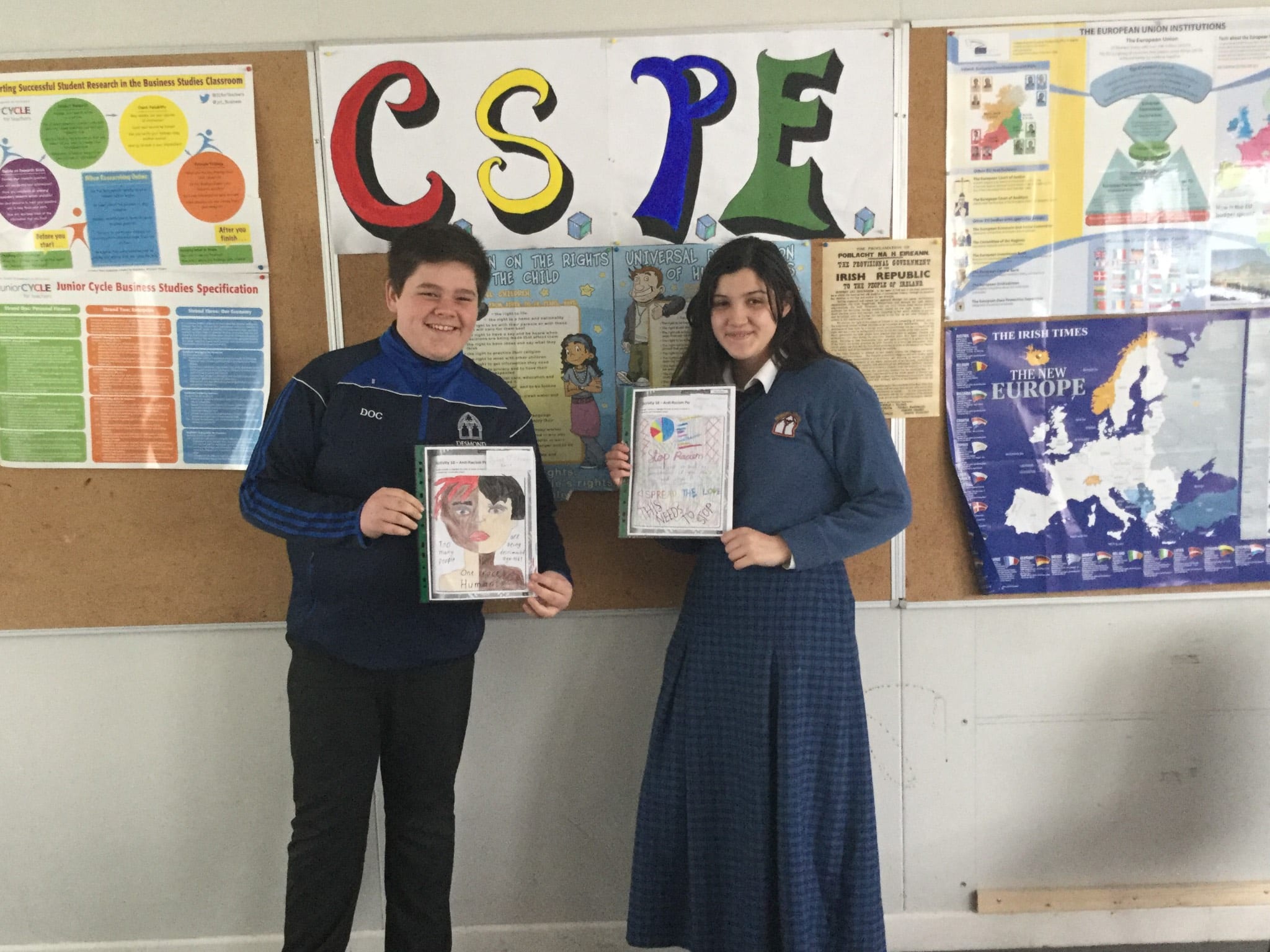 Winners of anti-racism poster from Rang Katie: Dylan O’Connor & Jasmine Salamah